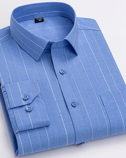 Men's Long Sleeve Stripe Shirt - Wrinkle Resistant, Big Sizes 5XL-7XL