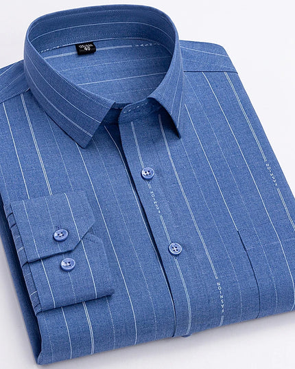 Men's Long Sleeve Stripe Shirt - Wrinkle Resistant, Big Sizes 5XL-7XL