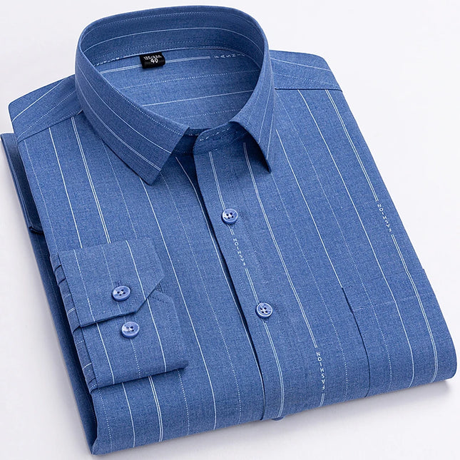 Men's Long Sleeve Stripe Shirt - Wrinkle Resistant, Big Sizes 5XL-7XL