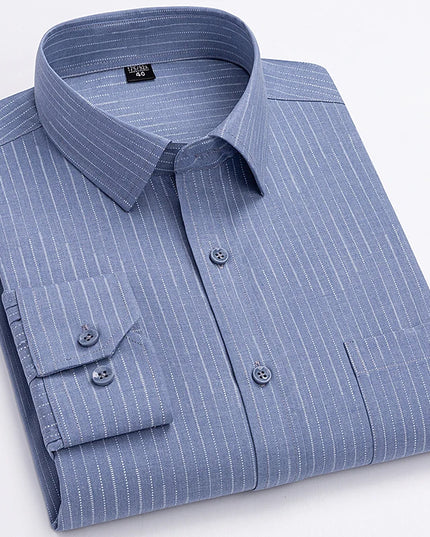 Men's Long Sleeve Stripe Shirt - Wrinkle Resistant, Big Sizes 5XL-7XL
