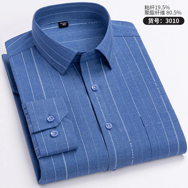 Men's Long Sleeve Stripe Shirt - Wrinkle Resistant, Big Sizes 5XL-7XL