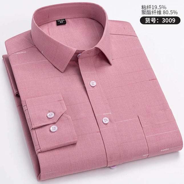 Men's Long Sleeve Stripe Shirt - Wrinkle Resistant, Big Sizes 5XL-7XL