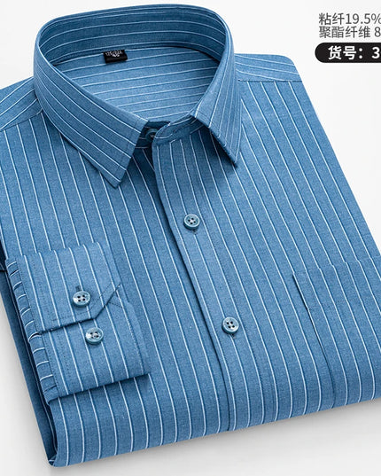Men's Long Sleeve Stripe Shirt - Wrinkle Resistant, Big Sizes 5XL-7XL