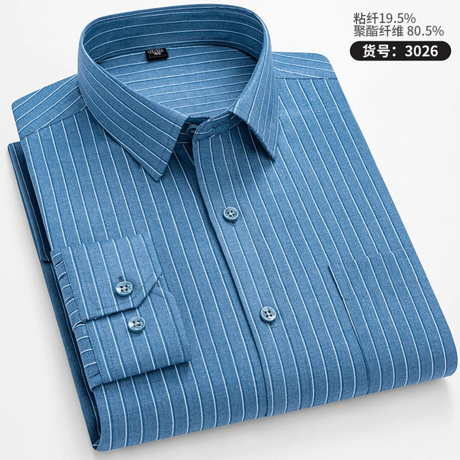 Men's Long Sleeve Stripe Shirt - Wrinkle Resistant, Big Sizes 5XL-7XL