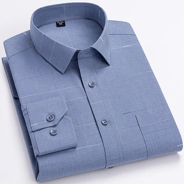 Men's Long Sleeve Stripe Shirt - Wrinkle Resistant, Big Sizes 5XL-7XL