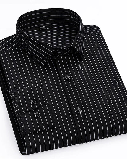 Men's Long Sleeve Stripe Shirt - Wrinkle Resistant, Big Sizes 5XL-7XL