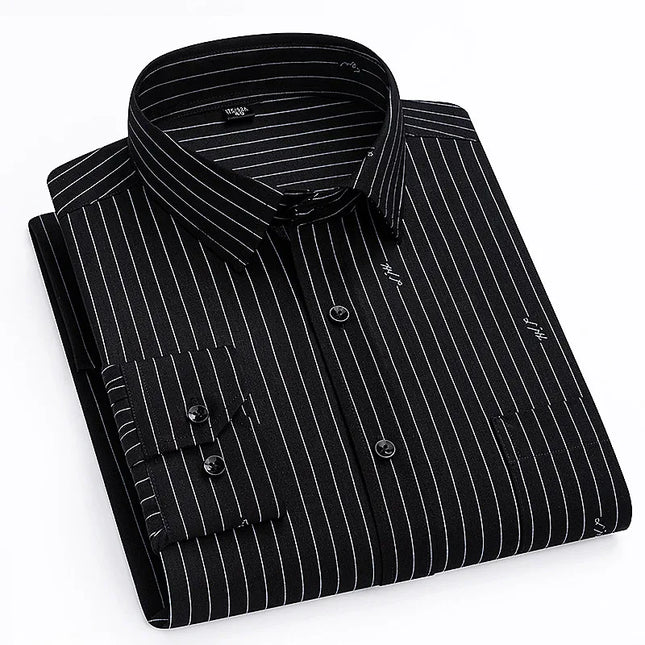 Men's Long Sleeve Stripe Shirt - Wrinkle Resistant, Big Sizes 5XL-7XL