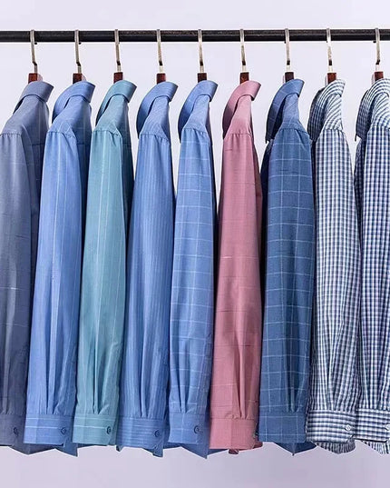 Men's Long Sleeve Stripe Shirt - Wrinkle Resistant, Big Sizes 5XL-7XL