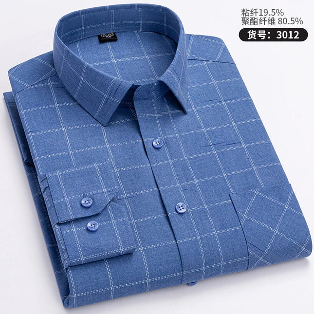 Men's Long Sleeve Stripe Shirt - Wrinkle Resistant, Big Sizes 5XL-7XL