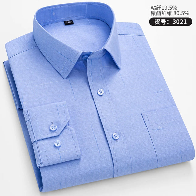 Men's Long Sleeve Stripe Shirt - Wrinkle Resistant, Big Sizes 5XL-7XL