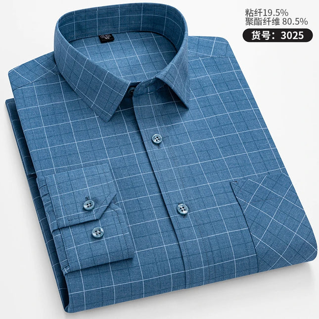 Men's Long Sleeve Stripe Shirt - Wrinkle Resistant, Big Sizes 5XL-7XL