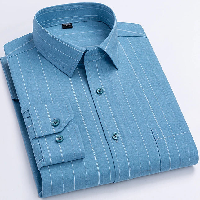 Men's Long Sleeve Stripe Shirt - Wrinkle Resistant, Big Sizes 5XL-7XL