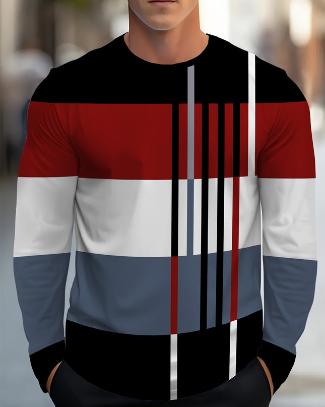 Men’s Long-Sleeve Striped Pullover - Stylish and Casual Wear