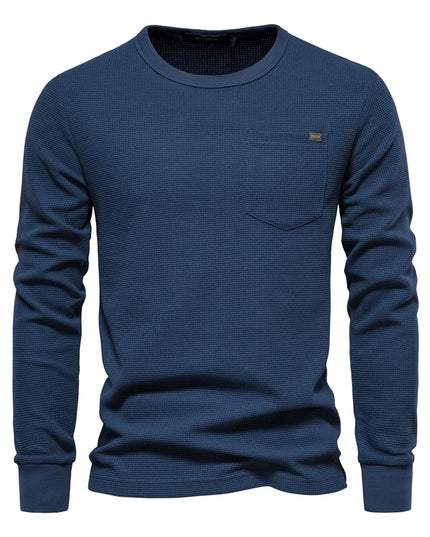 Men's Long Sleeve Waffle Tee - Casual Spring Basic Tops