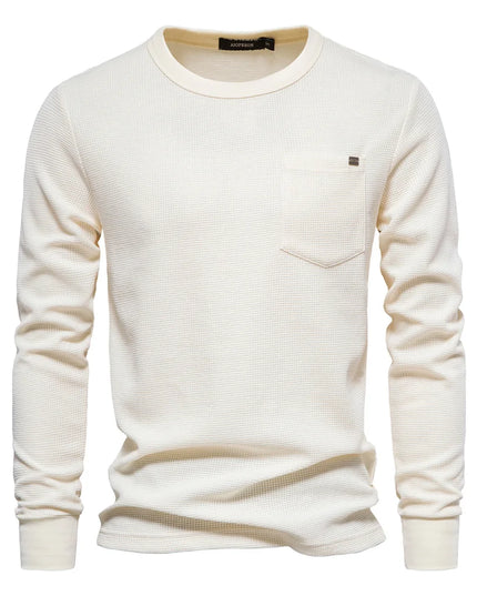 Men's Long Sleeve Waffle Tee - Casual Spring Basic Tops