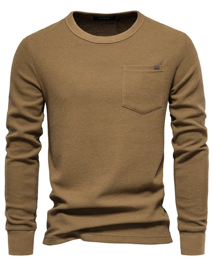 Men's Long Sleeve Waffle Tee - Casual Spring Basic Tops