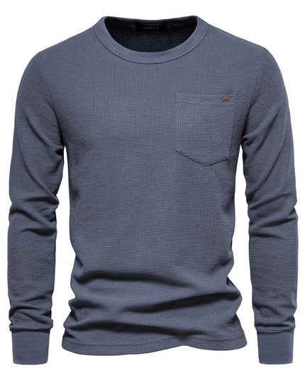 Men's Long Sleeve Waffle Tee - Casual Spring Basic Tops
