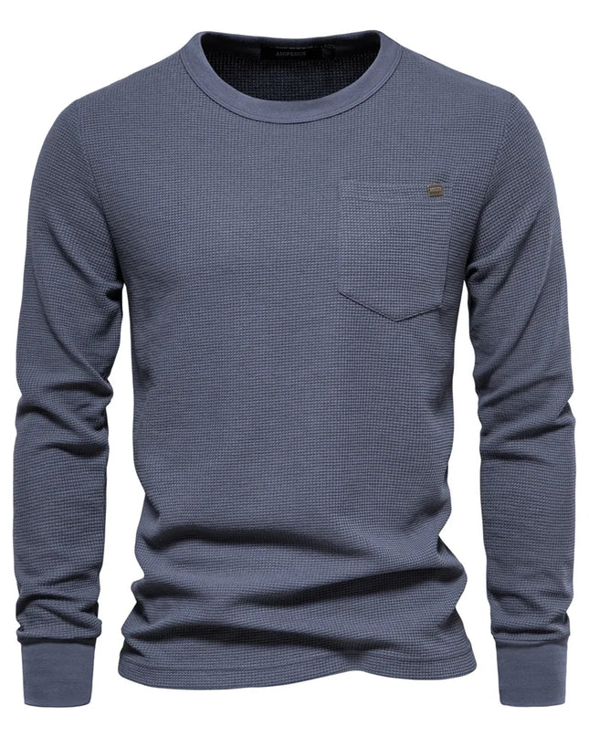 Men's Long Sleeve Waffle Tee - Casual Spring Basic Tops