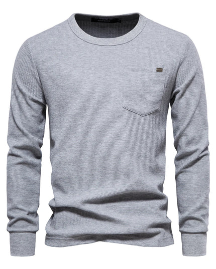 Men's Long Sleeve Waffle Tee - Casual Spring Basic Tops