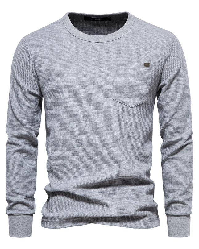 Men's Long Sleeve Waffle Tee - Casual Spring Basic Tops
