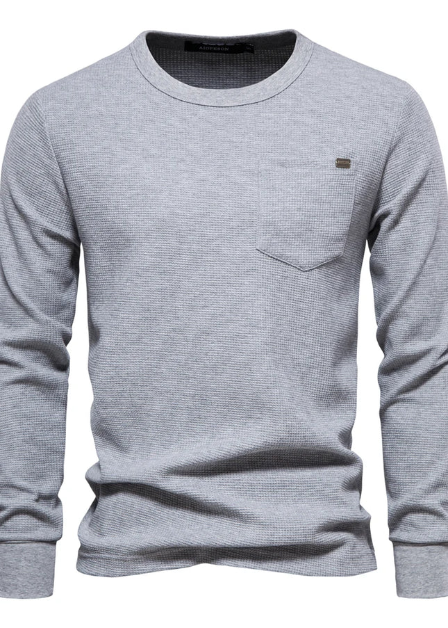 Men's Long Sleeve Waffle Tee - Casual Spring Basic Tops