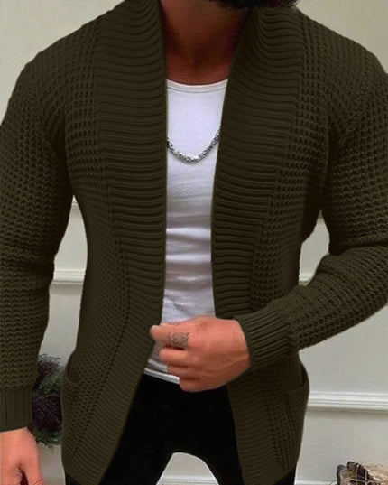 Men's Long-Sleeved Knitted Cardigan - V-Neck, Casual Style