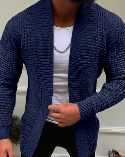 Men's Long-Sleeved Knitted Cardigan - V-Neck, Casual Style