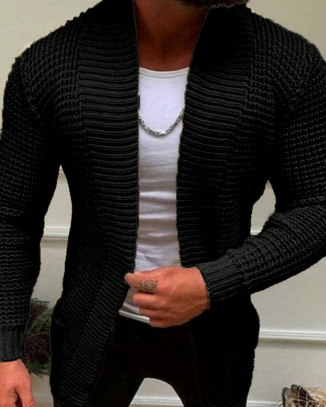 Men's Long-Sleeved Knitted Cardigan - V-Neck, Casual Style