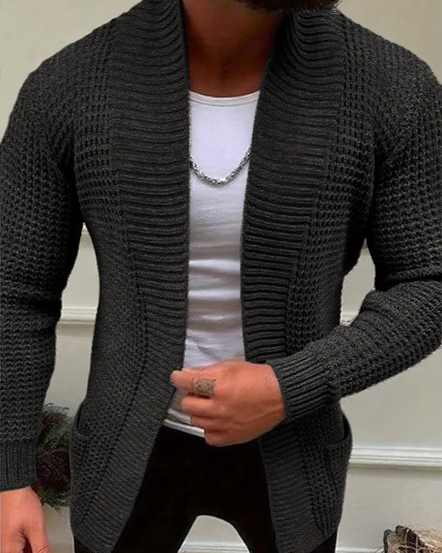 Men's Long-Sleeved Knitted Cardigan - V-Neck, Casual Style