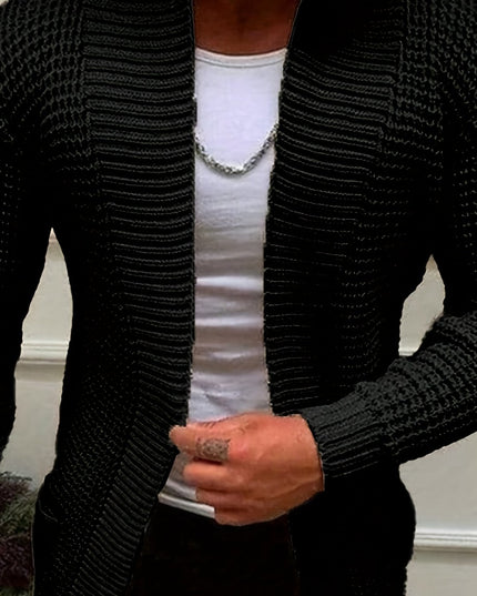 Men's Long-Sleeved Knitted Cardigan - V-Neck, Casual Style