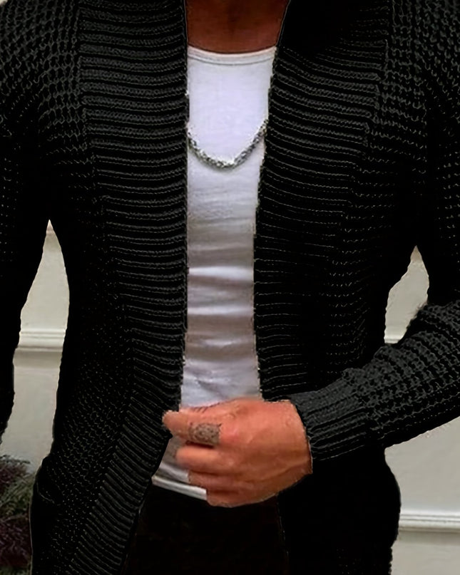 Men's Long-Sleeved Knitted Cardigan - V-Neck, Casual Style