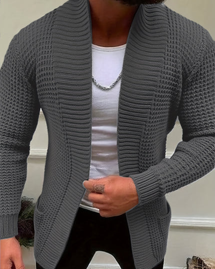 Men's Long-Sleeved Knitted Cardigan - V-Neck, Casual Style