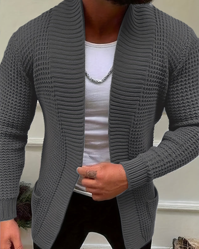 Men's Long-Sleeved Knitted Cardigan - V-Neck, Casual Style