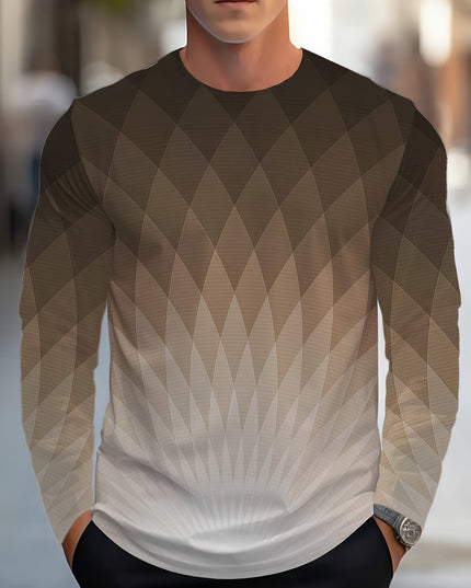 Men’s Long-Sleeved T-Shirt - Gradient Geometric Print, Casual Style
