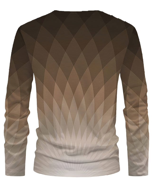 Men’s Long-Sleeved T-Shirt - Gradient Geometric Print, Casual Style