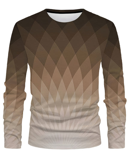 Men’s Long-Sleeved T-Shirt - Gradient Geometric Print, Casual Style
