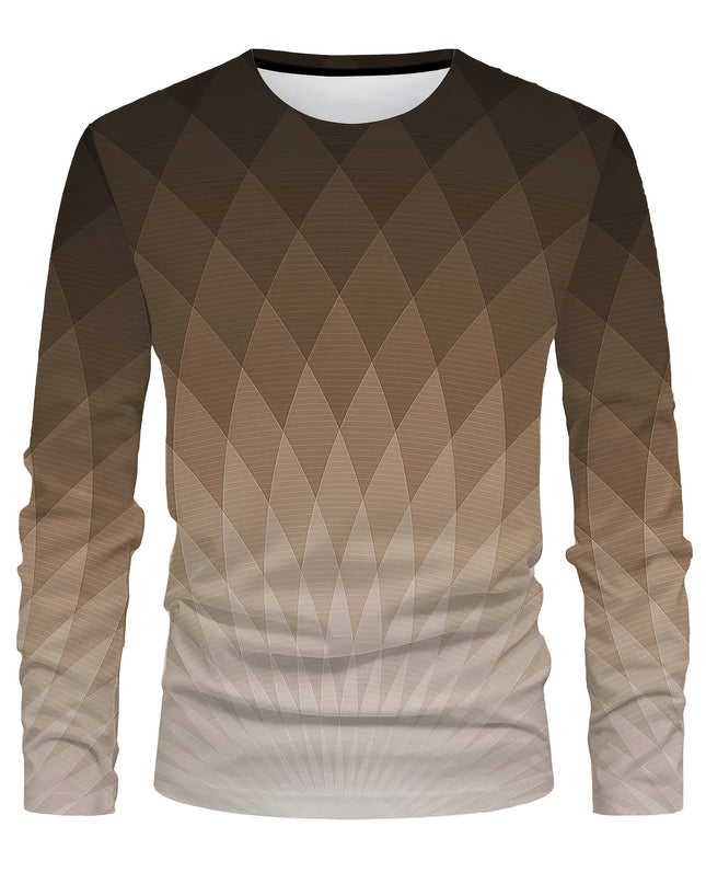 Men’s Long-Sleeved T-Shirt - Gradient Geometric Print, Casual Style