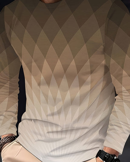 Men’s Long-Sleeved T-Shirt - Gradient Geometric Print, Casual Style