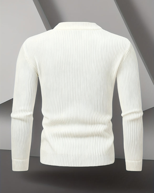 Men's Loose Fit Knit Cardigan - Casual Zip Ribbed Sweater