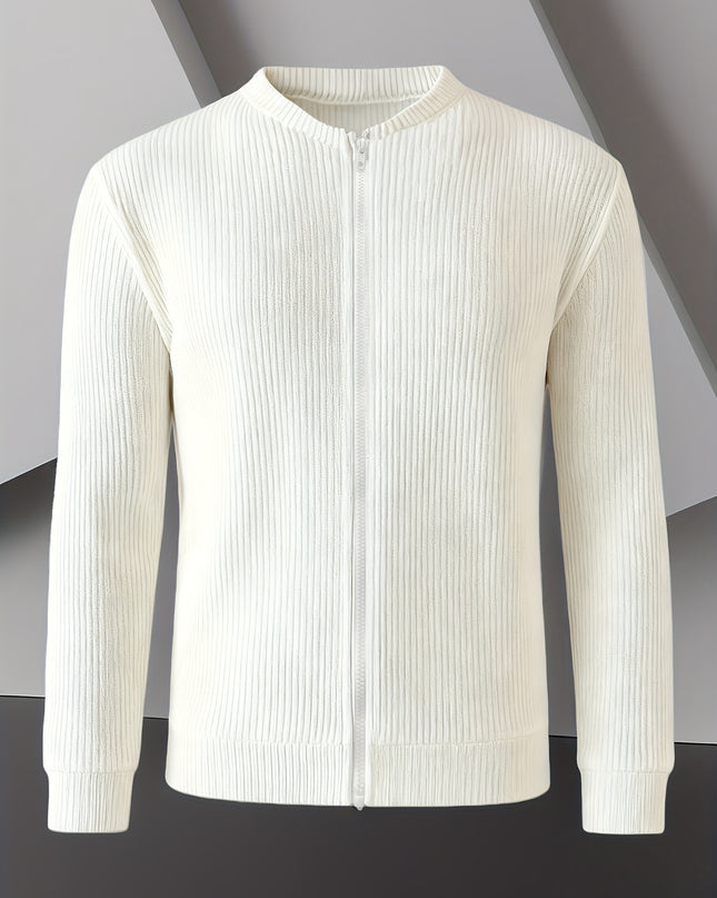 Men's Loose Fit Knit Cardigan - Casual Zip Ribbed Sweater