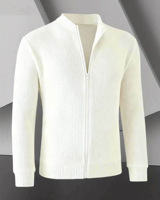 Men's Loose Fit Knit Cardigan - Casual Zip Ribbed Sweater