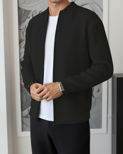 Men's Loose Fit Knit Cardigan - Casual Zip Ribbed Sweater