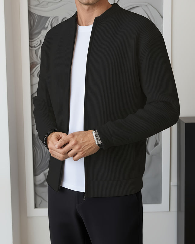 Men's Loose Fit Knit Cardigan - Casual Zip Ribbed Sweater