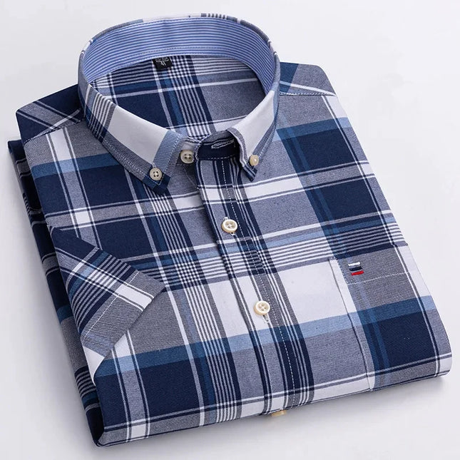 Men's Oxford Cotton Short Sleeve Shirt - Classic Solid & Breathable