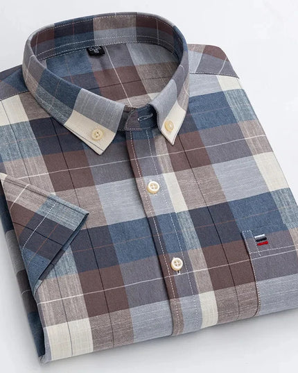 Men's Oxford Cotton Short Sleeve Shirt - Classic Solid & Breathable