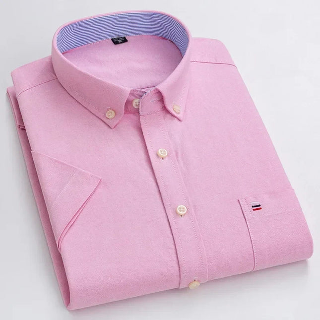 Men's Oxford Cotton Short Sleeve Shirt - Classic Solid & Breathable