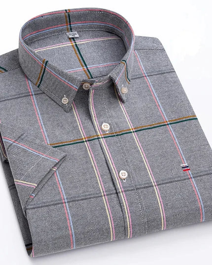 Men's Oxford Cotton Short Sleeve Shirt - Classic Solid & Breathable