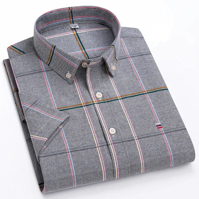 Men's Oxford Cotton Short Sleeve Shirt - Classic Solid & Breathable