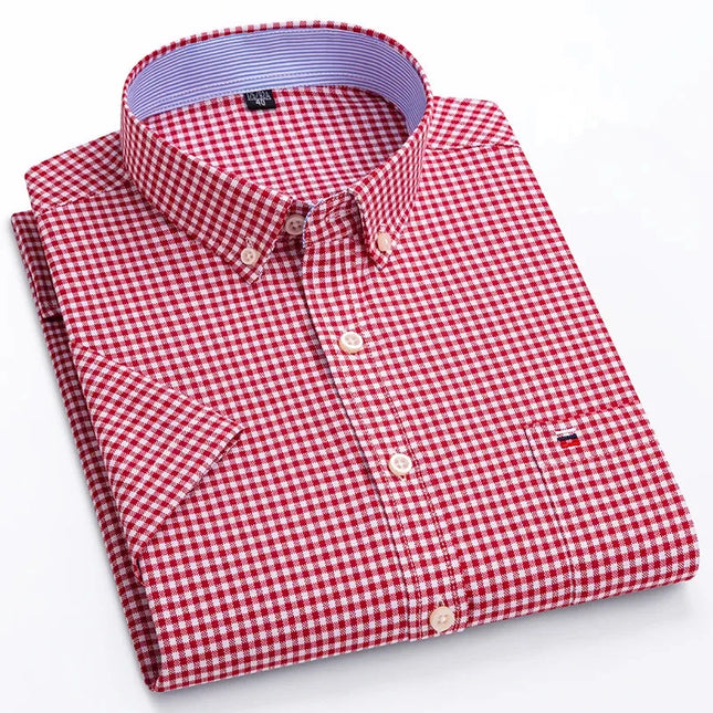 Men's Oxford Cotton Short Sleeve Shirt - Classic Solid & Breathable