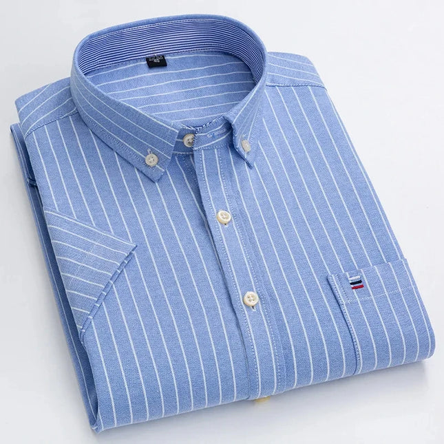 Men's Oxford Cotton Short Sleeve Shirt - Classic Solid & Breathable